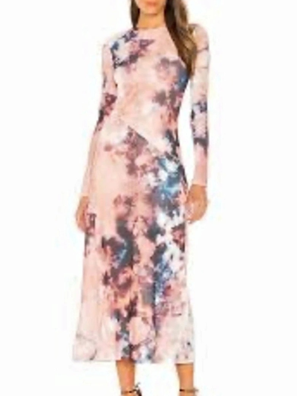 BARDOT Lea Tie Dye Long Sleeve Mesh Midi Dress size medium